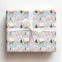 Winter Rink Christmas Gift Wrap, Ice Hockey Gingerbread Village Wrapping Paper, Holiday Ice Skating Wrapping Paper Roll, Pastel Present Wrap