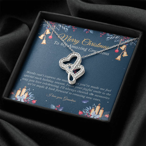 Cubic Zirconia Heart Pendant, Double Hearts Necklace for Grandma, Meaningful Grandma Heart Necklace, Christmas Jewelry Presen