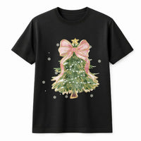 Watercolor Bow Holiday T-Shirt, Coquette Christmas Tree Shirt, Coquette Xmas Graphic Tee, Trendy Christmas Tee, Winter Holiday Present for Her