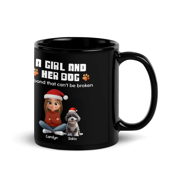 Custom Pet Owner Ceramic Coffee Mug, Personalized Girl and Her Dog Christmas Mug, Winter Holiday Drinkware Present for Dog Lo