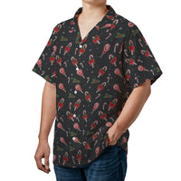Festive Holiday Pattern Aloha Shirt, Christmas Candy Cane Hawaiian Shirt, Humorous Ugly Christmas Button Up Shirt, Winter Holiday Beach Shirt