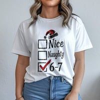 Humorous Santa List Graphic Tee, Nice Naughty 6-7 Christmas Shirt, Gen Alpha Meme Holiday T-Shirt, Retro Xmas Graphic Shirt, Holiday Present