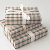 Vintage Tartan Holiday Gift Wrap, Pink and Green Plaid Wrapping Paper, Classic Check Present Paper, Christmas Birthday Gift Wrapping Roll