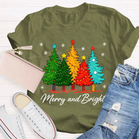 Colorful Holiday Graphic Tee, Merry and Bright Christmas Tree T-Shirt, Festive Xmas Tree Shirt, Retro Christmas Tee, Holiday Season Present