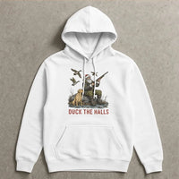 Santa Duck Hunting Labrador Sweatshirt, Duck the Halls Christmas Hoodie, Humorous Xmas Hunter Hoodie, Holiday Outdoorsman Hooded Sweater