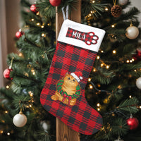 Red Buffalo Plaid Pet Holiday Stocking, Personalized Cat Christmas Stocking, Custom Name Xmas Cat Stocking, Adorable Pet Lover Mantle Decor