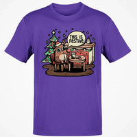 Humorous Holiday Reindeer Tee, This Is Festive Christmas T-Shirt, Retro Xmas Graphic Shirt, Adorable Festive Season Present T-Shirt