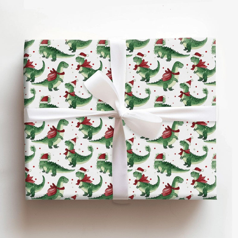Santa Hat Dino Gift Wrap, Christmas Dinosaur Wrapping Paper, Watercolor Holiday Wrapping Paper, Festive Kids Present Wrap, Xmas Gift Wrap