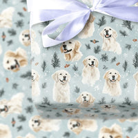 Winter Snowflake Dog Holiday Gift Wrap, Golden Retriever Christmas Wrapping Paper, Pine Berry Dog Lover Present Paper, Festive Gift Wrap
