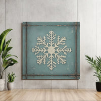 Rustic Winter Snowflake Canvas Art, Snowflake Canvas Wall Art, Textured Vintage Teal Canvas Print, Farmhouse Christmas Canvas Decor