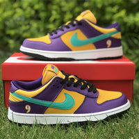 Low Top Sneakers, Purple Yellow Colorway, Lace Up Design, Casual Gift for Sneaker Fans
