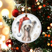 Santa Hat Puppy Ceramic Ornament, Chinese Crested Dog Christmas Ornament, Pet Lover Holiday Tree Ornament, Xmas Keepsake Dog Owner Present