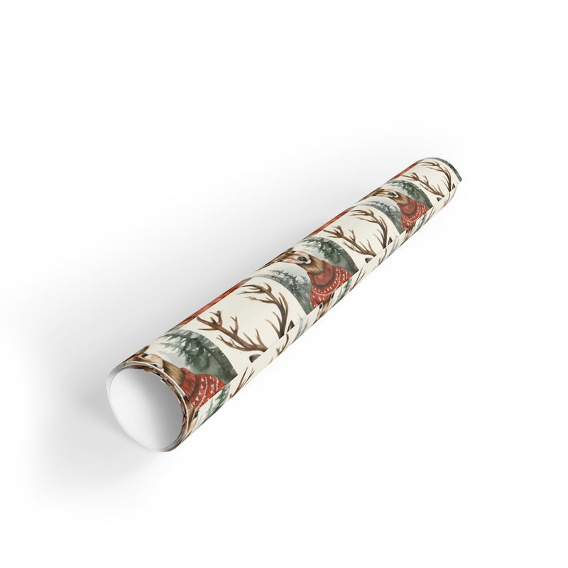 Adorable Deer in Red Sweater Gift Wrap, Watercolor Reindeer Wrapping Paper, Winter Holiday Present Paper, Christmas Gift Wrapping Paper Roll