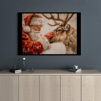 Snowy Holiday Canvas Print, Santa Claus and Reindeer Canvas Wall Art, Whimsical Christmas Wall Decor, Festive Winter Canvas, Xmas Present