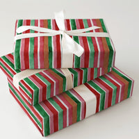 Red and Green Stripe Gift Wrap, Watercolor Striped Christmas Wrapping Paper, Holiday Wrapping Paper Roll, Festive Xmas Gift Wrap Paper