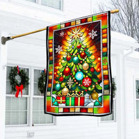 Festive Holiday Yard Flag, Stained Glass Christmas Tree Garden Flag, Double Sided Winter Lawn Flag, Seasonal Outdoor Decor