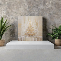 Painterly Snowy Pine Star Print, Golden Christmas Tree Canvas Wall Art, Neutral Holiday Digital Download, Seasonal Wall Decor Present