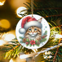 Santa Hat Kitten with Poinsettia Ornament, Cat Christmas Ornament, Adorable Pet Lover Tree Ornament, Ceramic Holiday Keepsake Present