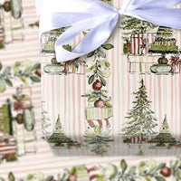 Watercolor Tree Stocking Gift Wrap, Pink Striped Christmas Wrapping Paper, Adorable Pastel Holiday Wrapping Paper, Girly Xmas Present Packaging