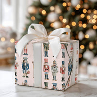 Watercolor Christmas Gift Wrap, Nutcracker Soldier Wrapping Paper, Pink Holiday Present Paper, Nutcracker Ballet Gift Wrap Paper Roll