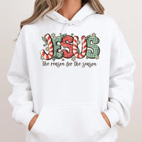 Plaid Candy Cane Jesus Hoodie, Jesus the Reason for the Season Hoodie, Christian Christmas Sweatshirt, Faith Based Jesus Hooded Pullover