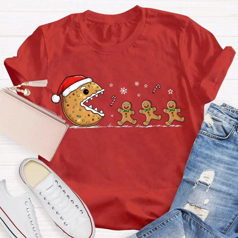 Adorable Snowflake Christmas Tee, Christmas Biscuit Santa Hat Shirt, Holiday Biscuit T-Shirt, Winter Cookie Shirt, Christmas Present for Women