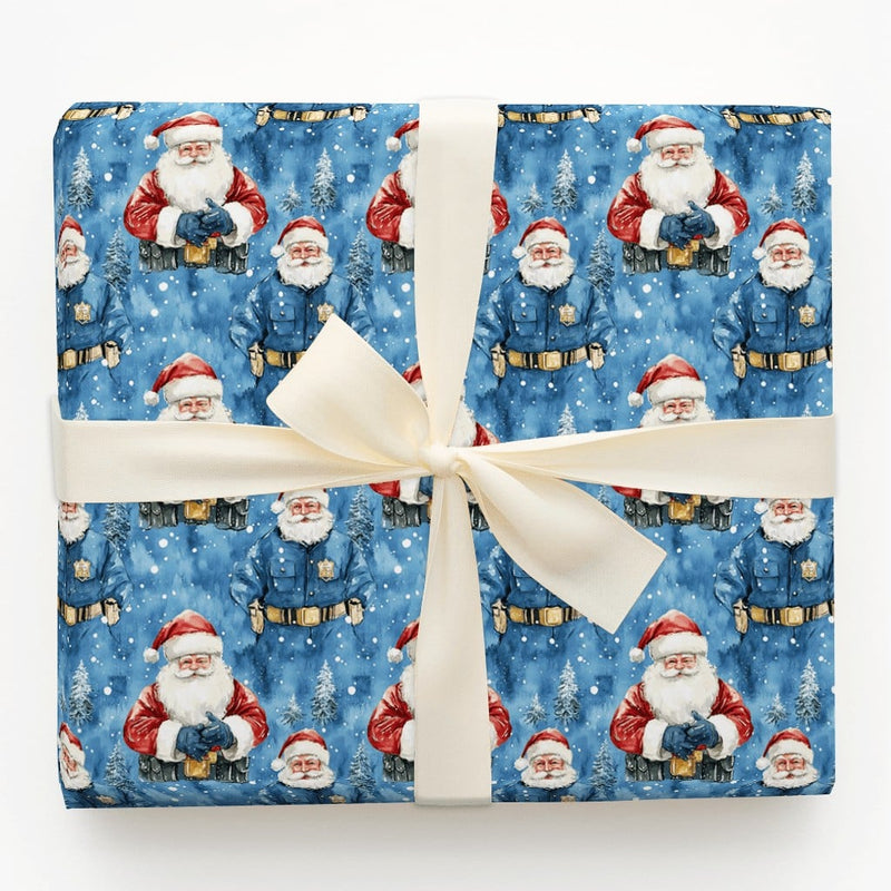First Responder Christmas Gift Wrap, Police Officer Santa Wrapping Paper, Law Enforcement Holiday Wrapping Paper, Cop Xmas Gift Wrap