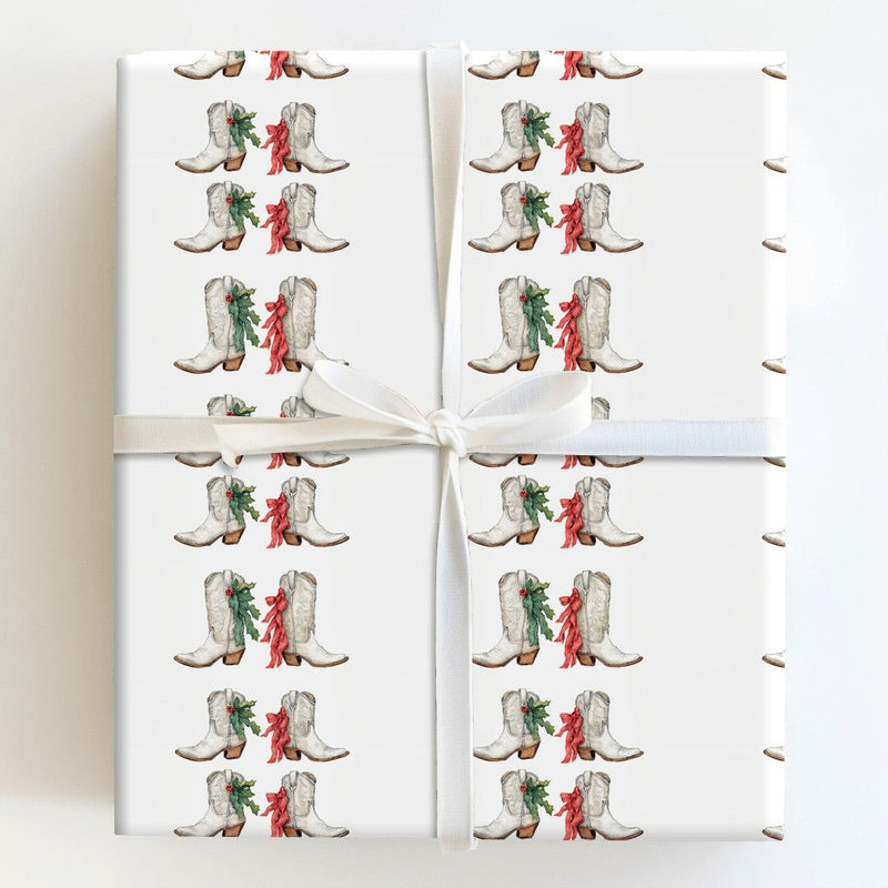 Western Holiday Wrapping Paper, Cowboy Boot Christmas Wrapping Paper, Country Cowgirl Gift Wrap, Festive Winter Present Wrapping Paper