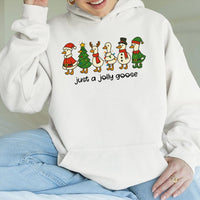 Humorous Holiday Goose Sweatshirt, Jolly Goose Christmas Hoodie, Adorable Xmas Bird Lover Pullover, Festive Winter Hooded Graphic Sweater