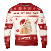 Custom Orange Tabby Santa Hat Sweater, Personalized Cat Mom Ugly Christmas Sweater, Adorable Cat Lover Crewneck, Holiday Present for Her