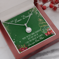 Christmas Greeting Card Pendant Necklace, Bonus Daughter Necklace Present, White Gold Stainless Steel Necklace, Stepdaughter Xmas Present