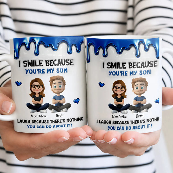 Metallic Blue Drip Ceramic Coffee Mug, I Smile Because Youre My Son Mug, Humorous Mother to Son Cup, Humorous Son Christmas P