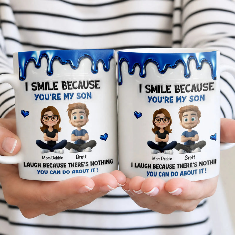Metallic Blue Drip Ceramic Coffee Mug, I Smile Because Youre My Son Mug, Humorous Mother to Son Cup, Humorous Son Christmas Present Mug