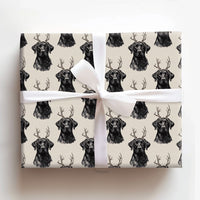 Dog Reindeer Antlers Gift Wrap, Black Labrador Christmas Wrapping Paper, Adorable Pet Holiday Wrapping Paper, Xmas Dog Lover Gift Wrapping Paper