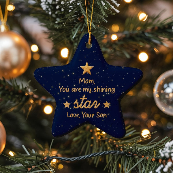 Mom from Son Christmas Star Ornament, Shining Star Mom Ornament, Ceramic Mom Star Keepsake Ornament, Sentimental Holiday Pres