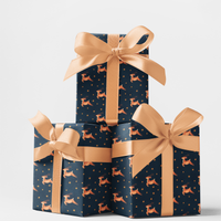 Celestial Christmas Gift Wrap, Starlit Reindeer Wrapping Paper, Navy Blue Holiday Gift Wrapping Paper, Winter Reindeer Flying Wrapping Paper