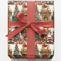 Fireside Christmas Gift Wrap, Vintage Santa Wrapping Paper, Retro Holiday Scene Wrapping Paper, Nostalgic Xmas Present Paper