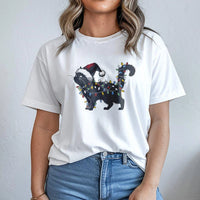 Black Kitten Holiday Fairy Lights Graphic Tee, Christmas Cat Tangled in Lights T-Shirt, Humorous Xmas Kitty T-Shirt, Cat Lover Present