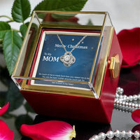 White Gold Finish Love Knot Pendant, Mom Christmas Love Knot Necklace, Holiday Message Card Knot Necklace, Present from Daughter or Son