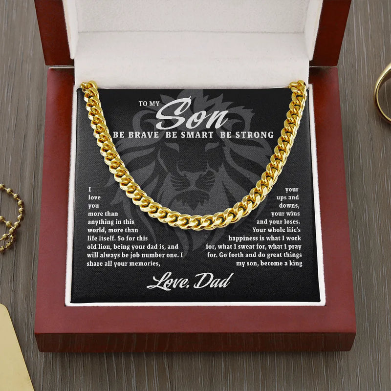 Personalized Present for Son from Dad, Cuban Link Chain Necklace, 14K Yellow Gold Chain, Mens Stainless Steel Chain, Christmas Jewelry for Men