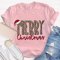 Cheetah Holiday Graphic Tee, Leopard Print Merry Christmas Teacher Shirt, Festive Animal Print Teacher Shirt, Teacher Xmas Present Tee