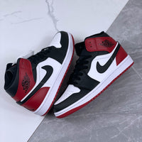 Retro Mid Top Basketball Shoes, Black Red Colorway, Lace Up Design, Casual Gift for Shoe Lovers