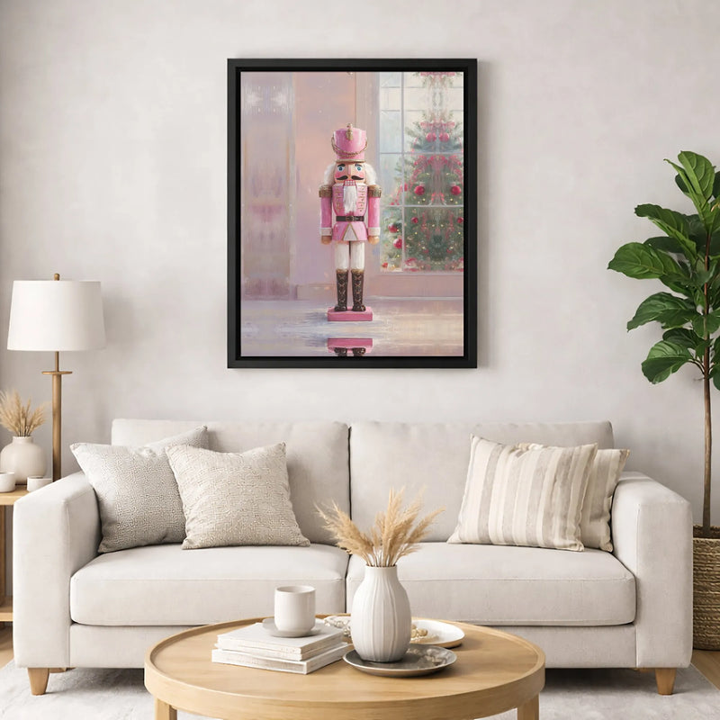 Christmas Tree Holiday Canvas Print, Pink Nutcracker Canvas Wall Art, Pastel Xmas Nutcracker Canvas Decor, Winter Holiday Wall Art Present