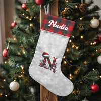 Custom Name Holiday Stocking, Personalized Buffalo Plaid Initial N Christmas Stocking, Velboa Fireplace Stocking, Rustic Xmas Family Present