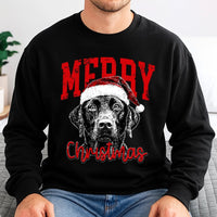 Dog in Santa Hat Holiday Sweater, Black Labrador Christmas Sweatshirt, Adorable Lab Puppy Xmas Crewneck, Dog Lover Winter Graphic Pullover