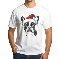 Santa Hat Frenchie Shirt, Boston Terrier Christmas T-Shirt, Adorable Holiday Dog Graphic Tee, Festive Puppy T-Shirt, Xmas Present for Dog Lovers