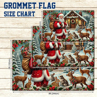 Winter Woodland Deer Cabin Banner, Santa Claus Christmas House Flag, Double-Sided Holiday Garden Flag, Rustic Xmas Lawn Decor