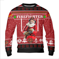 Fire Truck Holiday Sweatshirt, Firefighter Santa Ugly Christmas Sweater, Humorous Fireman Xmas Crewneck, Fire Dept Holiday Sweater, Xmas Present