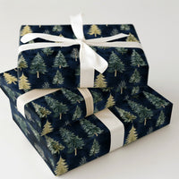 Navy Blue Forest Christmas Gift Wrap, Watercolor Pine Tree Wrapping Paper, Rustic Winter Holiday Wrapping Paper, Nature Tree Gift Wrap