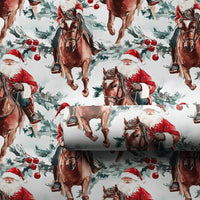 Watercolor Evergreen Christmas Gift Wrap, Equestrian Santa on Brown Horse Wrapping Paper, Rustic Holiday Paper, Festive Wrapping Paper Roll
